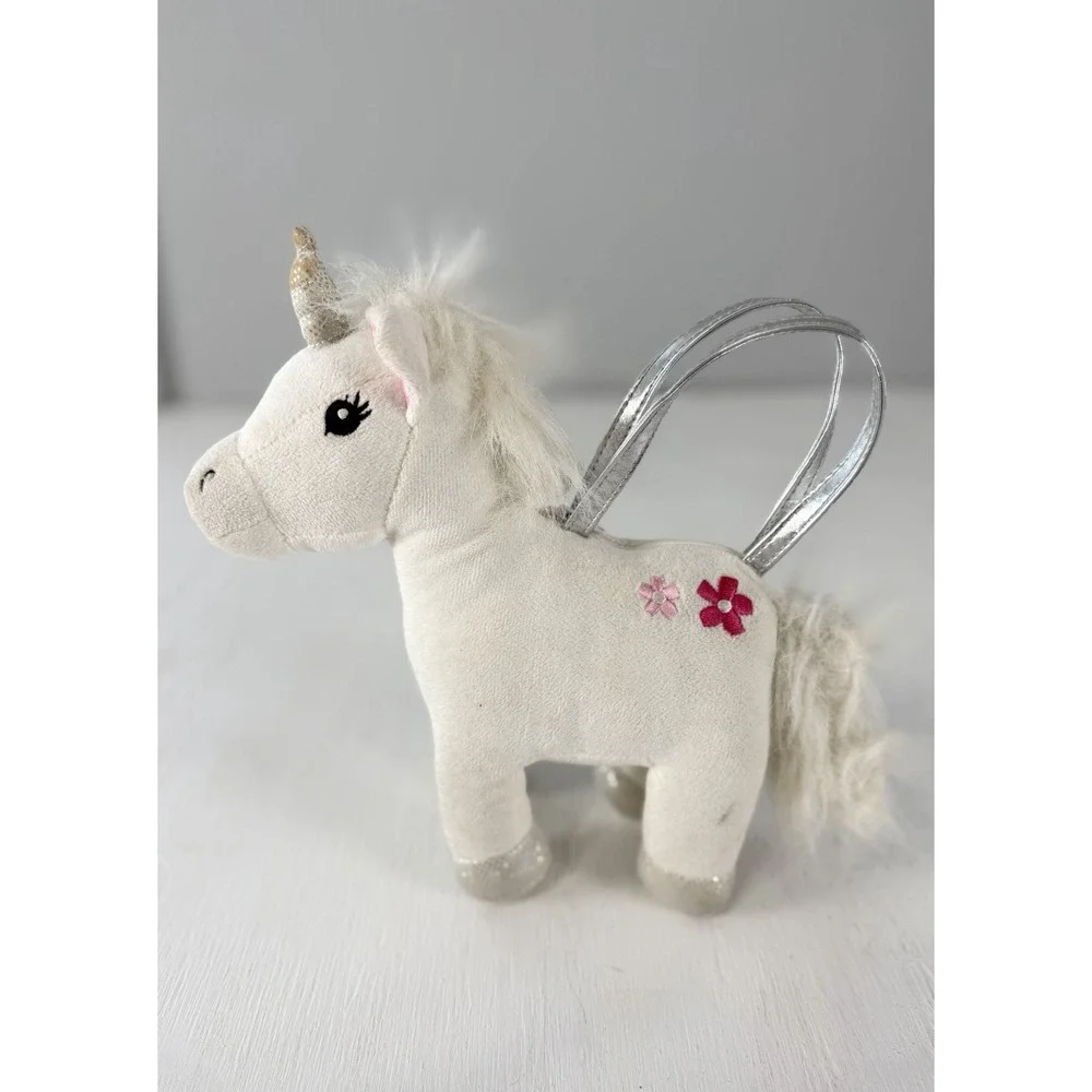 Gymboree UNICORN plush Purse Bag 2010 RARE Embroidered Flower Sliver Paws